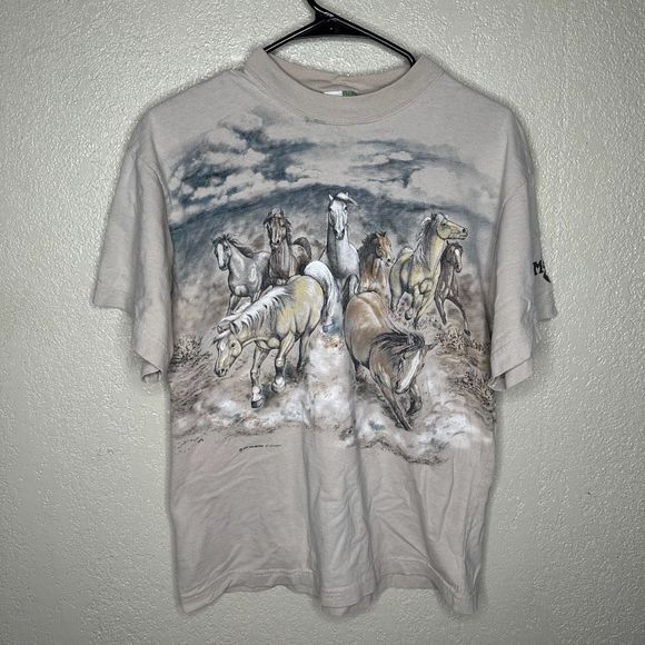 Vintage 90s Wild Horses AOP T Shirt Medium - Picture 2 of 6